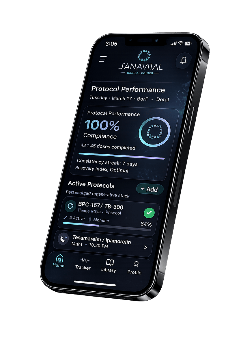 Peptides Axis App showing protocol performance dashboard